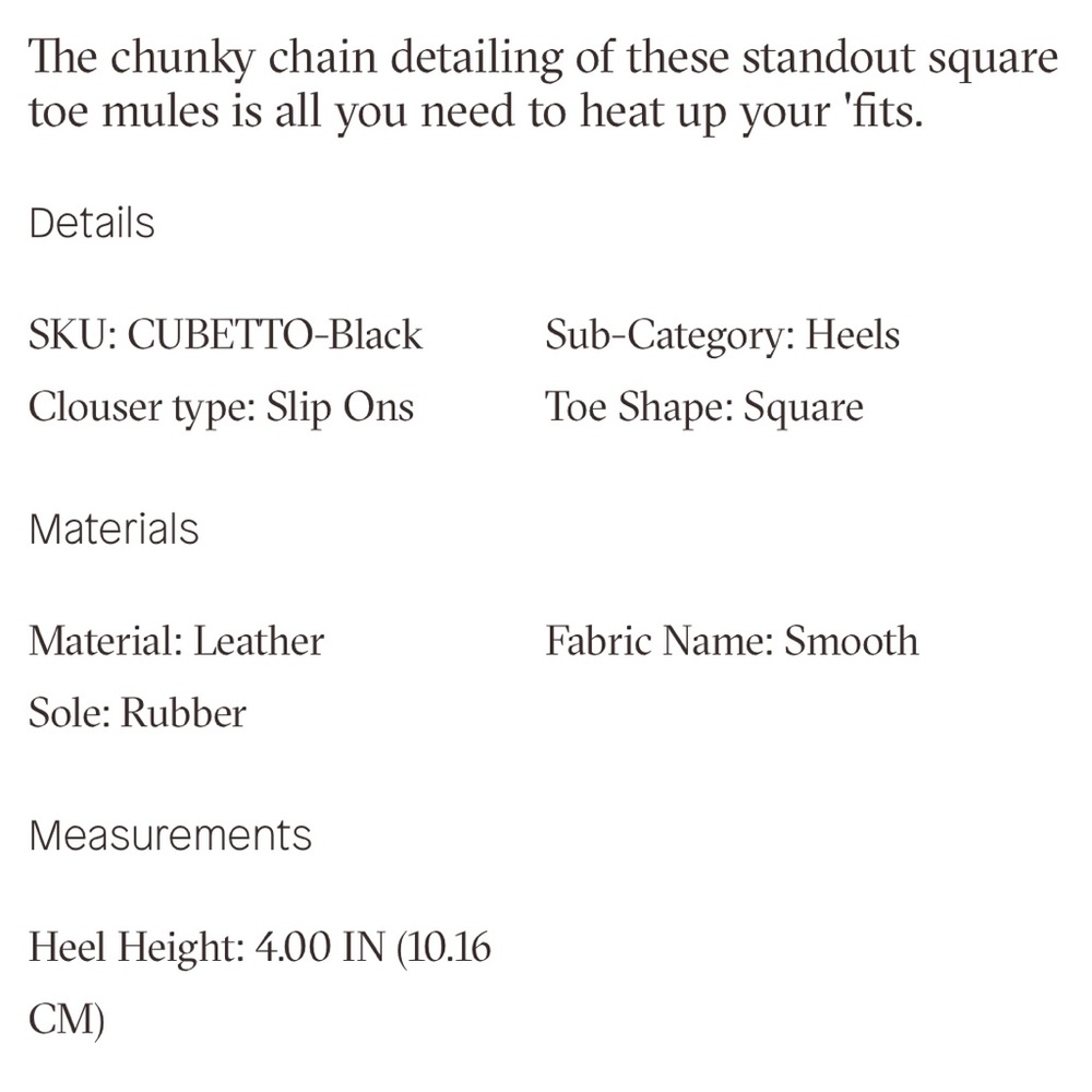 Aldo High Heel Black Leather Square Toe Sandals /Mules w/ Gold Chain Size 6.5 - Picture 11 of 12